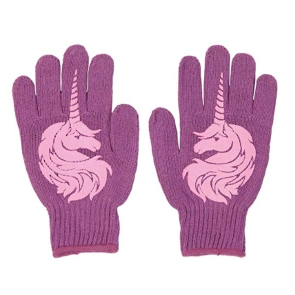 Women Unicorn Gloves Pink Purple with Grip Winter Rubber Grips on Inside Kawaii